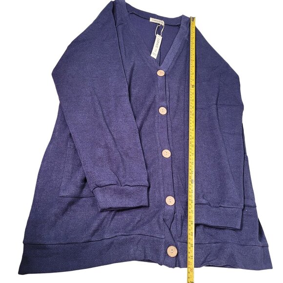 Larace Women Plus Size Long Sleeve Button Down Cardigan With Pockets - Navy Blue - Picture 10 of 10